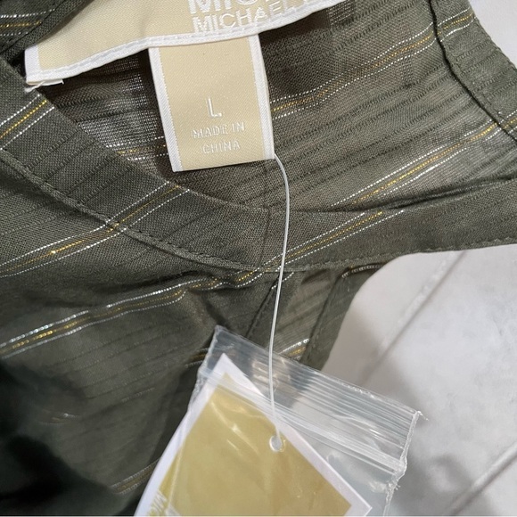 Michael Kors Metallic Stripe Cold-Shoulder Top Ivy work grandmacore light flowy - Picture 2 of 11